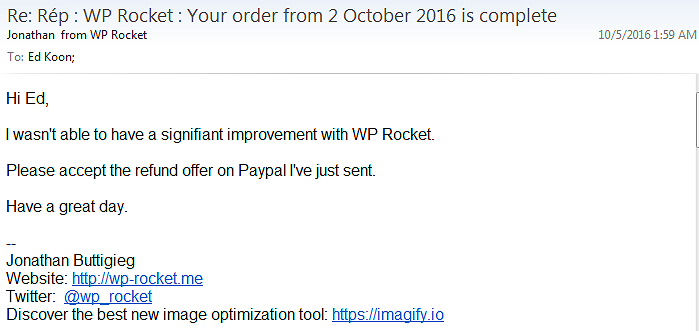Email From WP Rocket Support