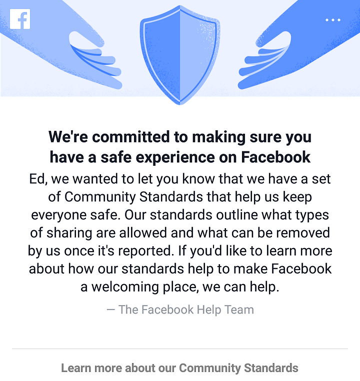 Facebook Community Standards Account Warning
