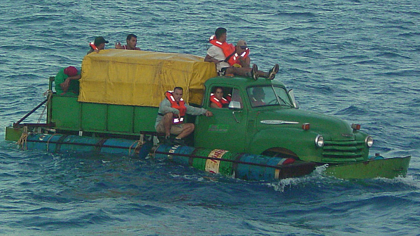 Cubans hating Bernie sanders beloved Cuba escape in truck converted to a boat