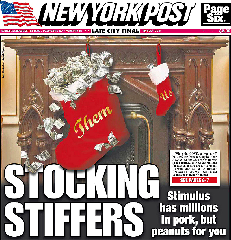 democrat pork stimulus payments for Americans. Image credit NY Post