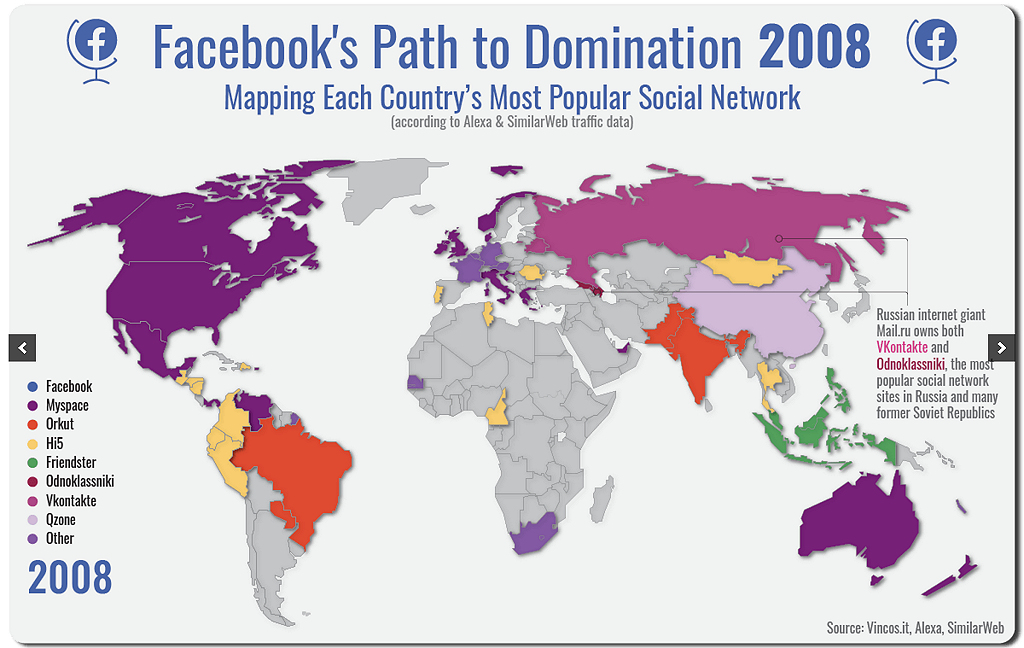 Facebook global path to domination 2008 map