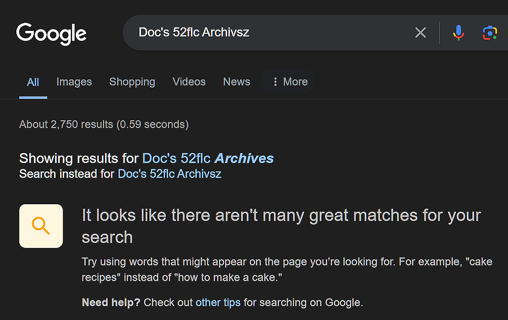 Google search result for Doc's 52FLC Archives